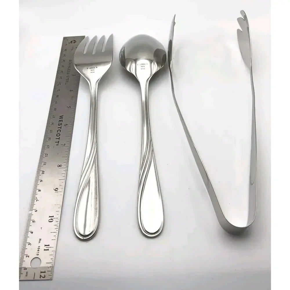 Lenox Summerville 3 Pc X Large Serving, Salad Tongs Set 18/10 Stainless Flatware